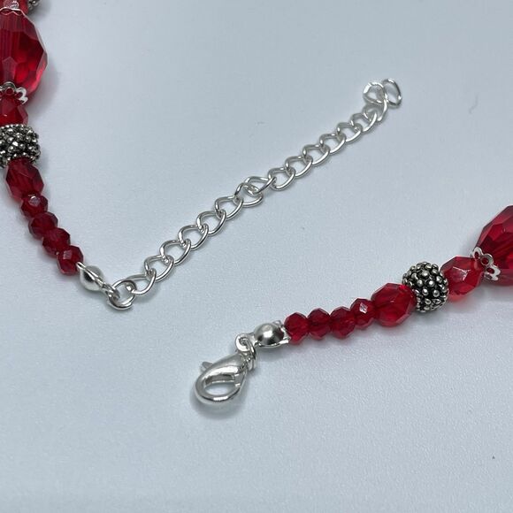 Artisan Red Glass Beaded Silver Tone Gothic Heart Pendant Necklace Statement - Picture 9 of 10